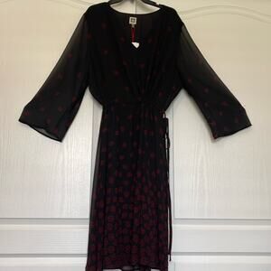 Anne Klein Black and Red Patterned V Neck Dress Sz 24W